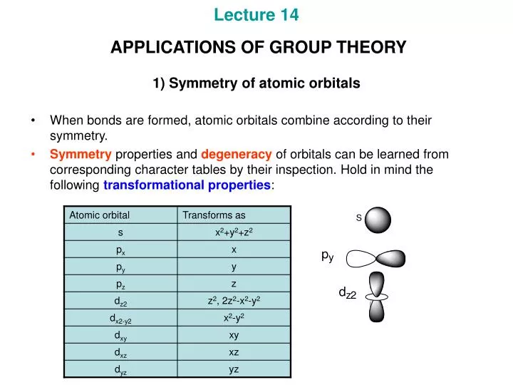 lecture 14 applications of group theory 1 symmetry of atomic orbitals