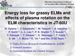 Energy loss for grassy ELMs and effects of plasma rotation on the ELM characteristics in JT-60U