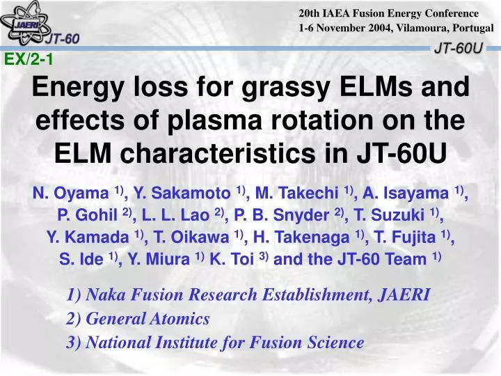 energy loss for grassy elms and effects of plasma rotation on the elm characteristics in jt 60u