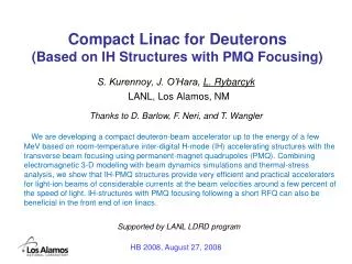 Compact Linac for Deuterons (Based on IH Structures with PMQ Focusing)