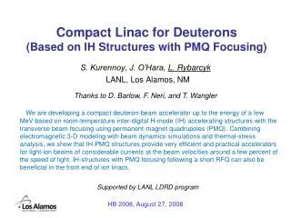 compact linac for deuterons based on ih structures with pmq focusing