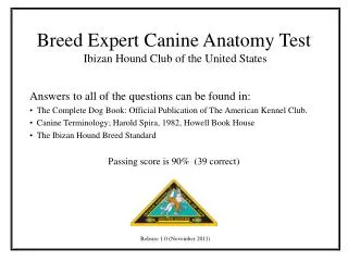 Breed Expert Canine Anatomy Test Ibizan Hound Club of the United States