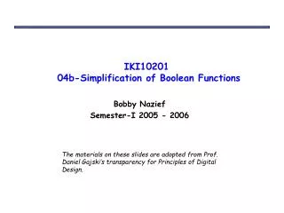 IKI10201 04b-Simplification of Boolean Functions