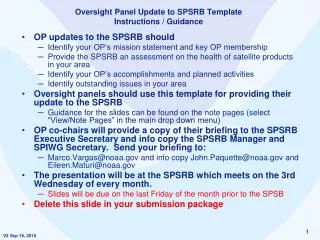 Oversight Panel Update to SPSRB Template Instructions / Guidance