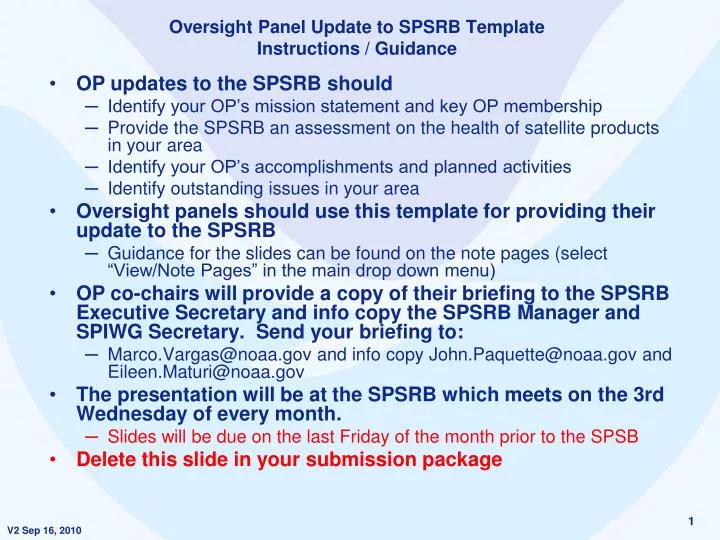oversight panel update to spsrb template instructions guidance