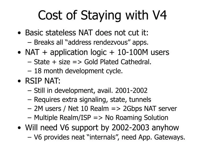 cost of staying with v4
