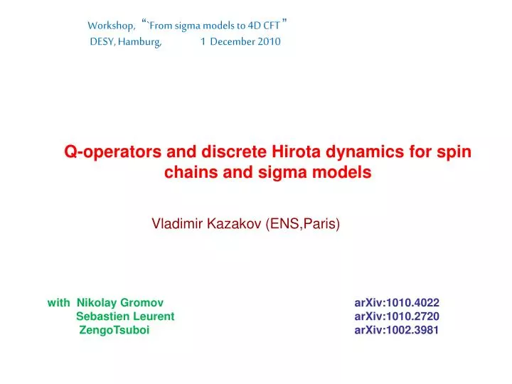 q operators and discrete hirota dynamics for spin chains and sigma models