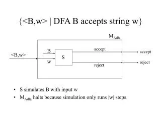 {&lt;B,w&gt; | DFA B accepts string w}