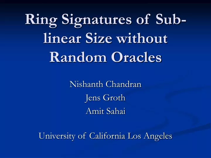 ring signatures of sub linear size without random oracles