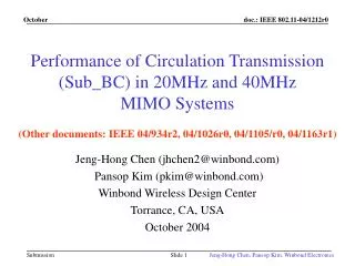 Performance of Circulation Transmission (Sub_BC) in 20MHz and 40MHz MIMO Systems