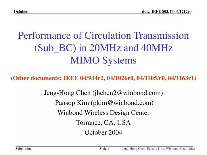 performance of circulation transmission sub bc in 20mhz and 40mhz mimo systems