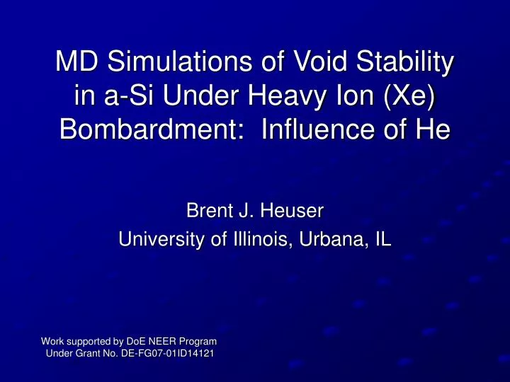 md simulations of void stability in a si under heavy ion xe bombardment influence of he