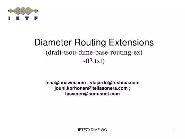 diameter routing extensions draft tsou dime base routing ext 03 txt