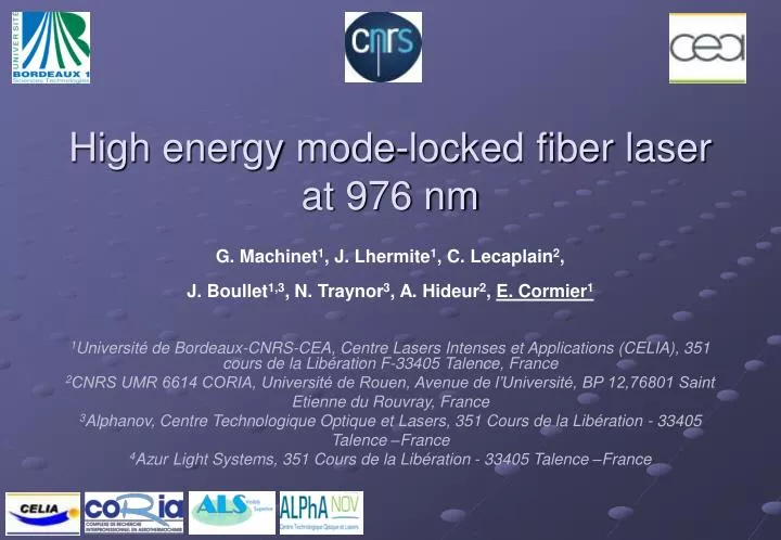 high energy mode locked fiber laser at 976 nm