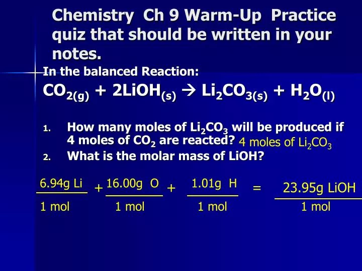 chemistry ch 9 warm up practice quiz that should be written in your notes