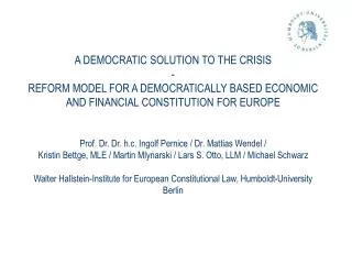 A DEMOCRATIC SOLUTION TO THE CRISIS -
