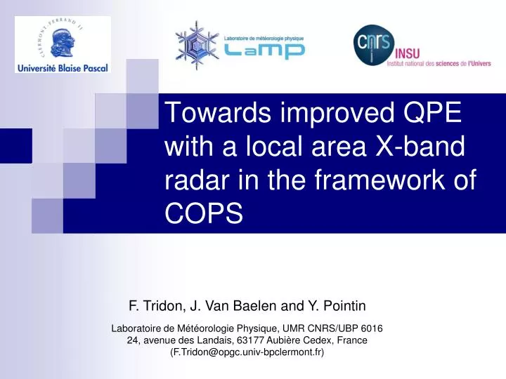 towards improved qpe with a local area x band radar in the framework of cops