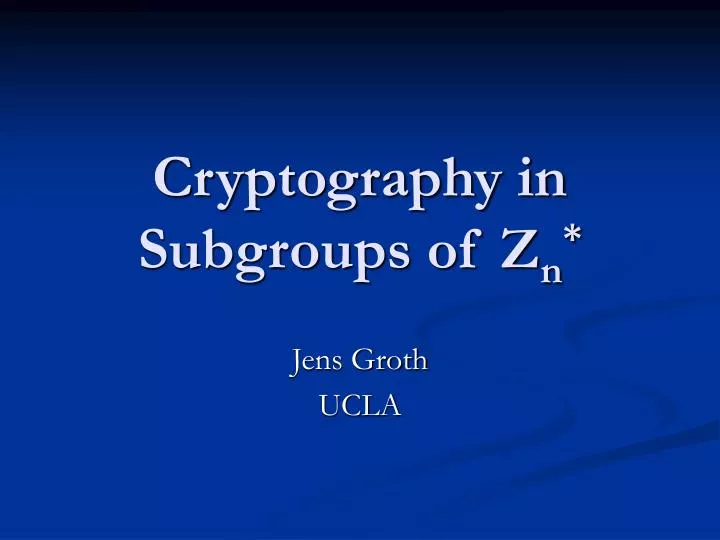 cryptography in subgroups of z n