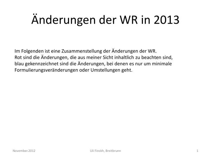 nderungen der wr in 2013