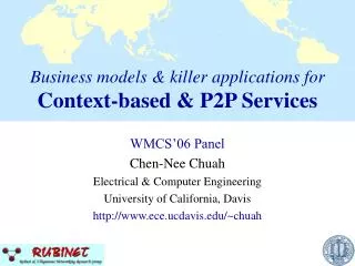 Business models &amp; killer applications for Context-based &amp; P2P Services