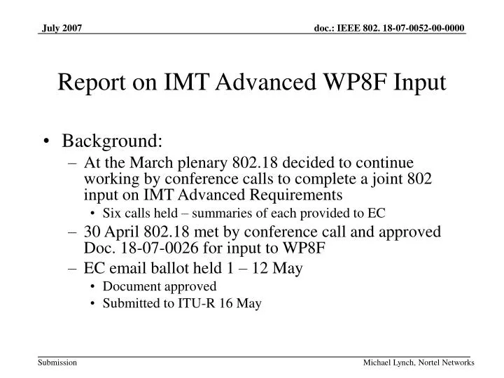 report on imt advanced wp8f input