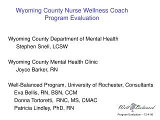 Wyoming County Nurse Wellness Coach Program Evaluation