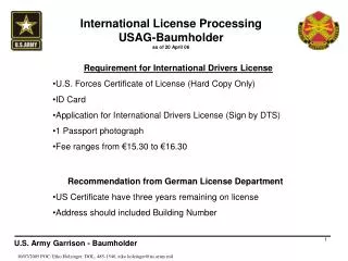 International License Processing USAG-Baumholder as of 20 April 06