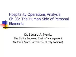 Hospitality Operations Analysis Ch 03: The Human Side of Personal Elements