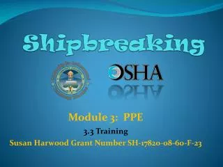Module 3: PPE 3.3 Training Susan Harwood Grant Number SH-17820-08-60-F-23