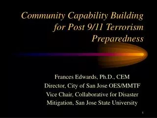 Community Capability Building for Post 9/11 Terrorism Preparedness