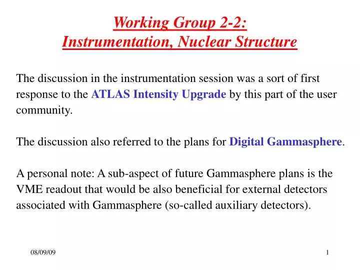 working group 2 2 instrumentation nuclear structure