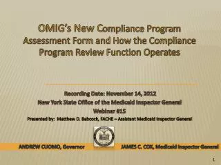 Recording Date: November 14, 2012 New York State Office of the Medicaid Inspector General