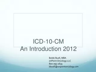 ICD-10-CM An Introduction 2012