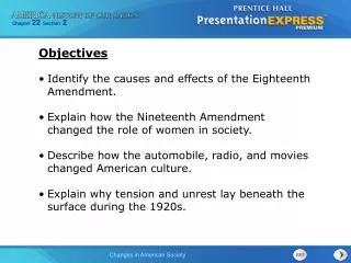 Identify the causes and effects of the Eighteenth Amendment.