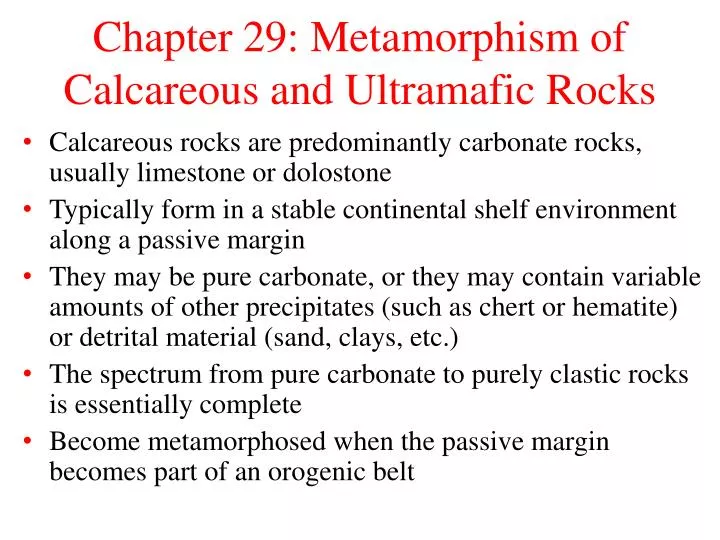chapter 29 metamorphism of calcareous and ultramafic rocks