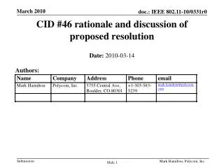 CID #46 rationale and discussion of proposed resolution