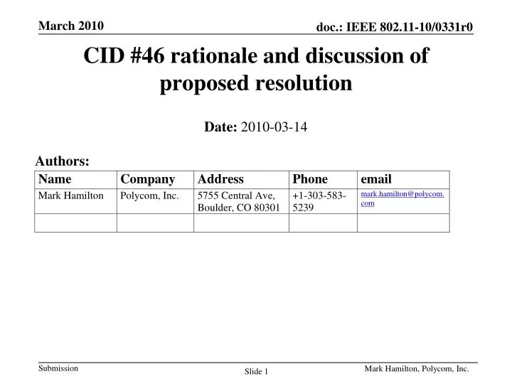 cid 46 rationale and discussion of proposed resolution