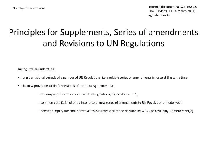 principles for supplements series of amendments and revisions to un regulations