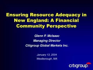 Ensuring Resource Adequacy in New England: A Financial Community Perspective