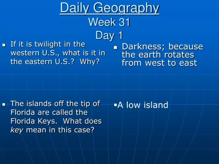 daily geography week 31 day 1