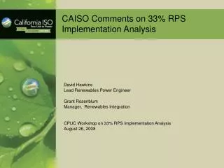 CAISO Comments on 33% RPS Implementation Analysis
