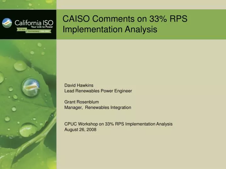 caiso comments on 33 rps implementation analysis