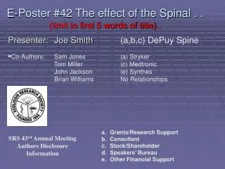 E-Poster #42 The effect of the Spinal . . (limit to first 5 words of title)..