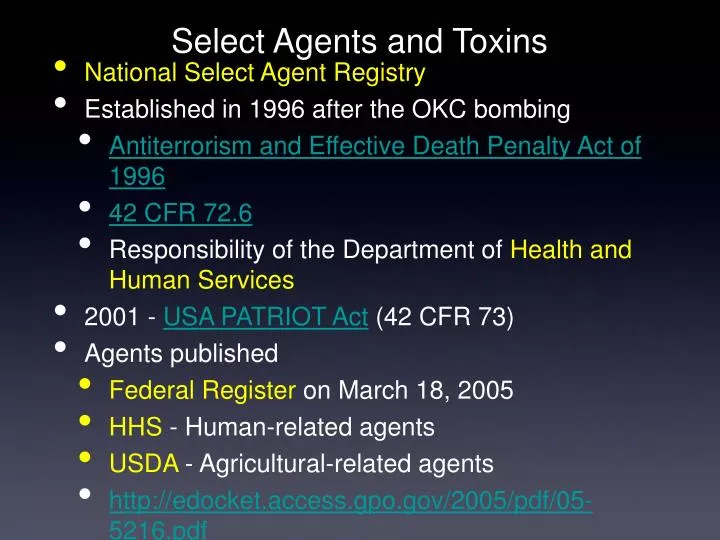 select agents and toxins