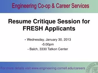 Resume Critique Session for FRESH Applicants