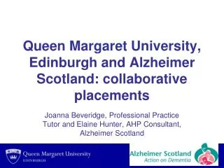 Queen Margaret University, Edinburgh and Alzheimer Scotland: collaborative placements