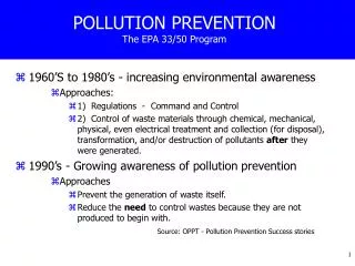 POLLUTION PREVENTION The EPA 33/50 Program