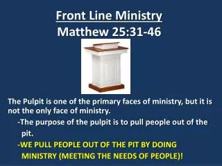 Front Line Ministry Matthew 25:31-46