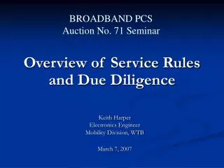 Overview of Service Rules and Due Diligence