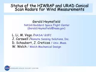 Status of the HIWRAP and URAD Conical Scan Radars for Wind Measurements